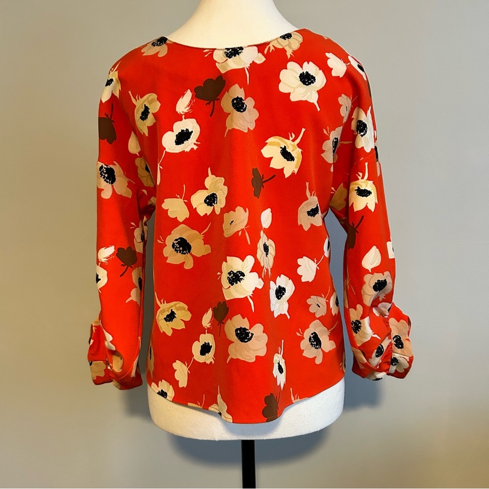Boho-Chic ZARA Floral Red  Women’s Blouse with Bishops Sleeves Size Small - Picture 6 of 8